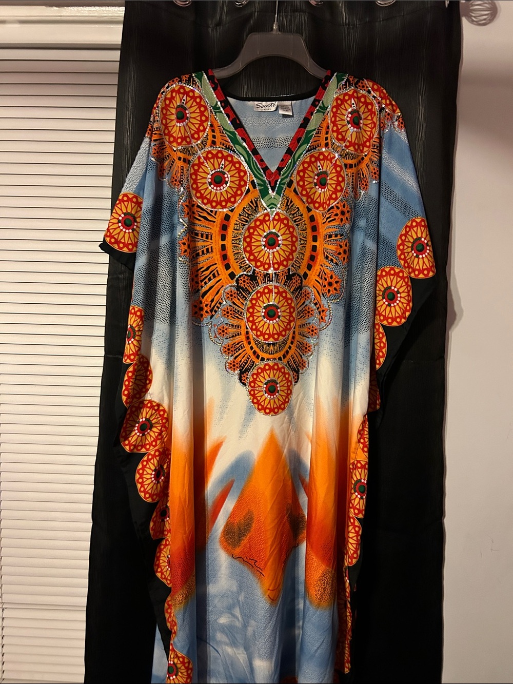 Orange & Blue V-Neck Printed Kaftan dress